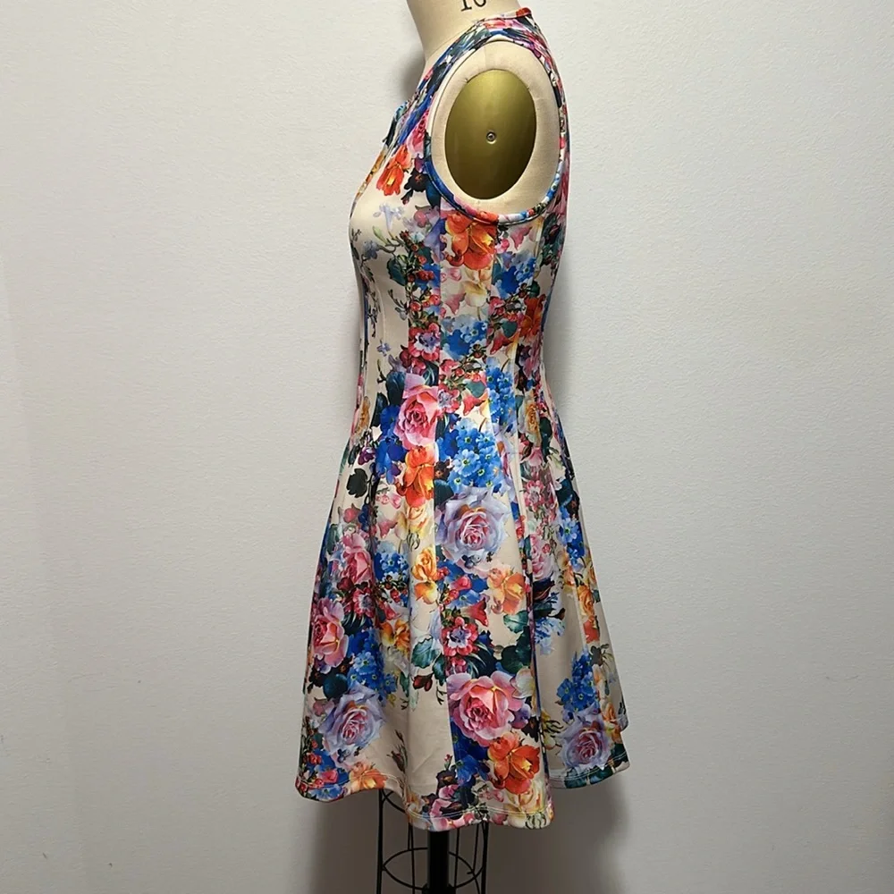 Betsey Johnson Blue Pink Sleeveless Fit and Flare Mini Dress - Picture 5 of 8